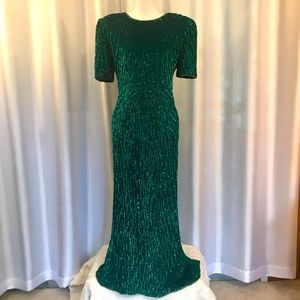 Emerald Green Sequined Gown by Laurence Kazar